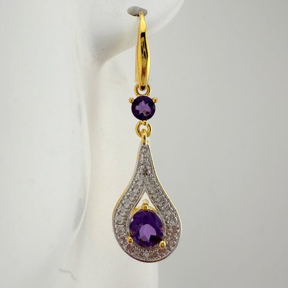 Pretty Teardrop Purple African Amethyst Earrings - Picture 3 of 16
